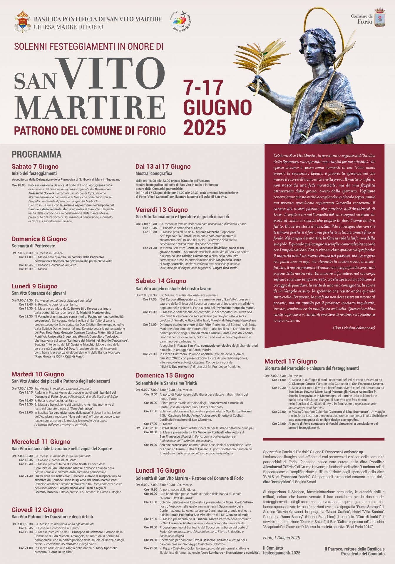 Programma Festeggiamenti Solenni San Vito Martire dal 7- 17 giugno 2025 