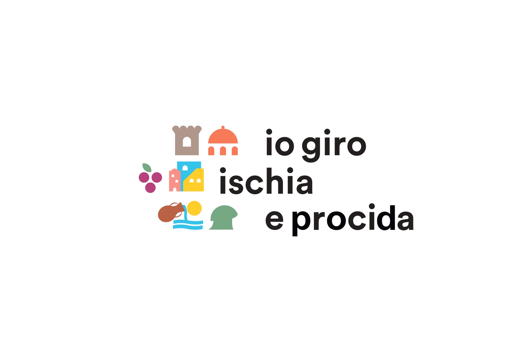 I luoghi iconici dei sette comuni partecipanti: il Fungo di Lacco Ameno, il Torrione di Forio, la cupola del Castello Aragonese, l'uva delle vigne, l'acqua termale e il mare, la sagoma delle case colorate di Procida.